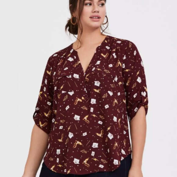 Harry Potter Red Stars & Wands Georgette Harper Blouse - Picture 4 of 7